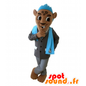 Mascotte tigre marrone con una tuta e una cresta blu - MASFR031692 - Mascotte tigre