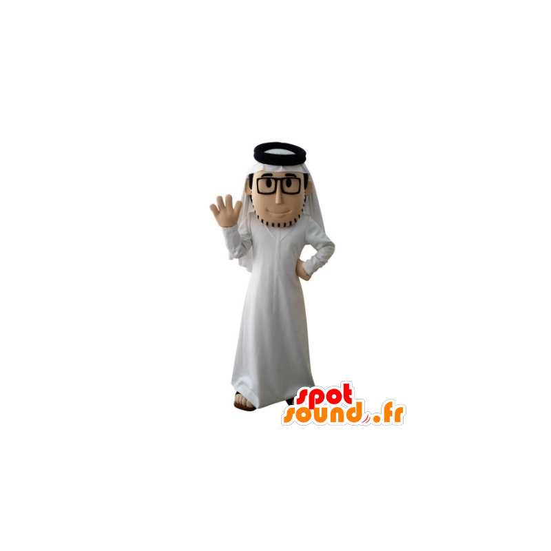 Mascot bearded sultan, with a white dress and sunglasses - MASFR031703 - Human mascots