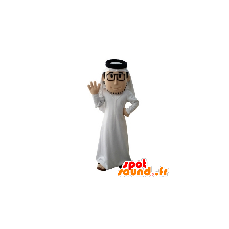Mascotte de sultan barbu, avec une tenue blanche et des lunettes - MASFR031703 - Mascottes Humaines