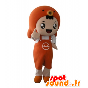 Mascotte de garçon orange avec un tablier et un poisson - MASFR031707 - Mascottes Garçons et Filles