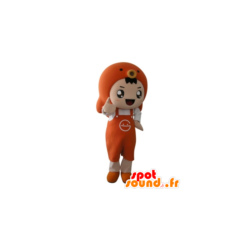 Mascote laranja menino com um avental e um peixe - MASFR031707 - Mascotes Boys and Girls