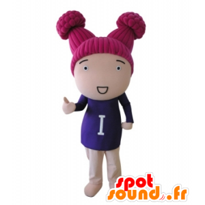 Mascotte de poupée, de fillette avec les cheveux roses - MASFR031710 - Mascottes Garçons et Filles
