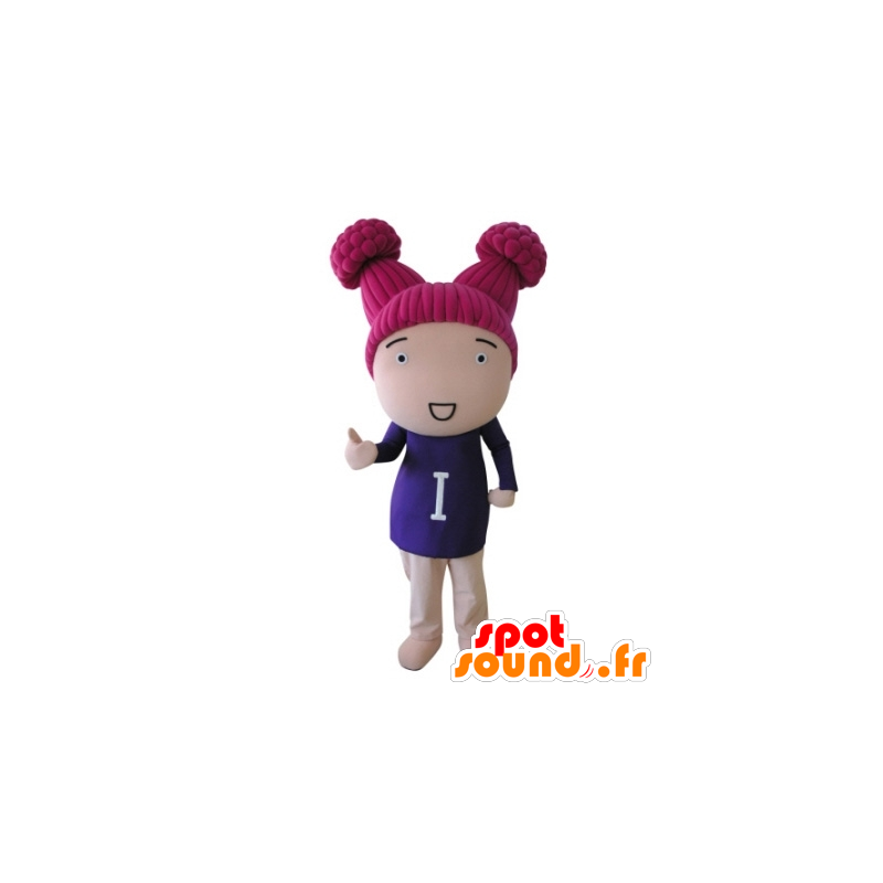 Mascotte de poupée, de fillette avec les cheveux roses - MASFR031710 - Mascottes Garçons et Filles