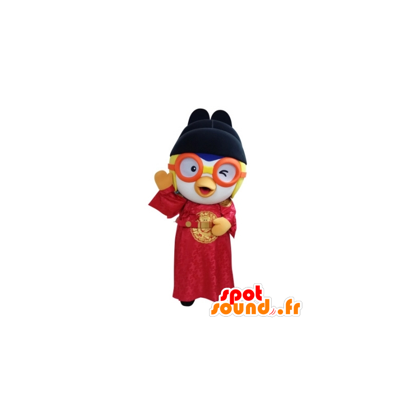 Mascotte d'oiseau en tenue asiatique, avec des lunettes - MASFR031711 - Mascotte d'oiseaux