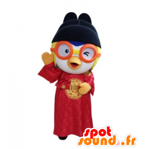 Fuglemaskot i asiatisk kjole med briller - Spotsound maskot