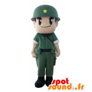 Mascotte de soldat, de militaire, avec un uniforme et un casque - MASFR031715 - Mascottes Humaines