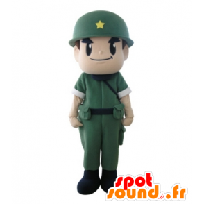 Mascot soldat, militære med en uniform og hjelm - MASFR031715 - menneskelige Maskoter