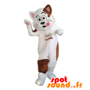 Mascotte de chat blanc et marron. Mascotte gourmande - MASFR031716 - Mascottes de chat