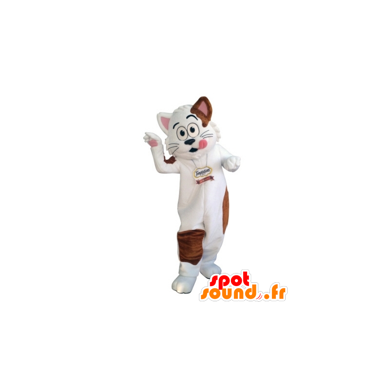 Biały i brązowy kot maskotka. maskotka dla smakoszy - MASFR031716 - Cat Maskotki