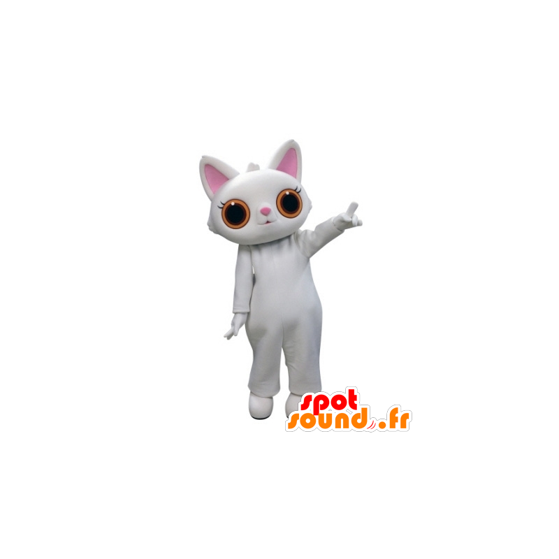 White cat mascot with big orange eyes - MASFR031720 - Cat mascots