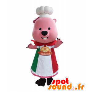 Pink beaver mascot dressed in uniform Chef - MASFR031728 - Beaver mascots