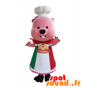 Rosa bävermaskot klädd som en kock - Spotsound maskot