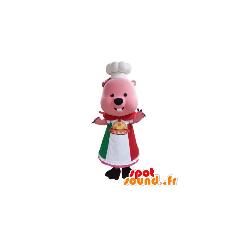 Mascotte de castor rose habillé en tenue de chef cuisinier - MASFR031728 - Mascottes de castor