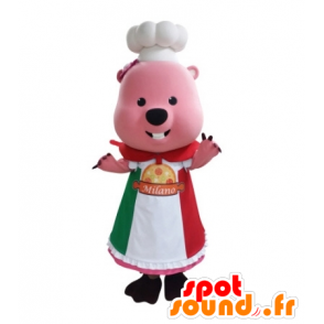 Rosa bever maskot kledd i uniform Chef - Beaver maskoter - MASFR031728 - SpotSound.fr