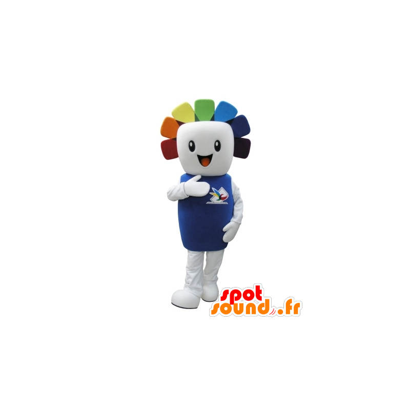Branco Snowman mascote com cabelo colorido - MASFR031730 - Mascotes homem