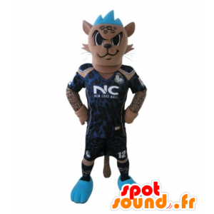 Tiger-Maskottchen-Fußballer Kleid, mit einem blauen Kamm - MASFR031731 - Tiger Maskottchen