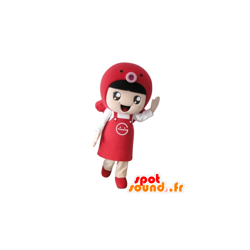 Girl mascot with an apron and a fish - MASFR031732 - Mascots boys and girls