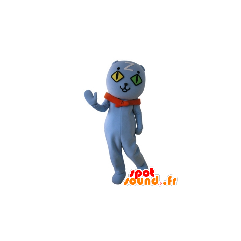 Mascotte de chat aux yeux vairons. Mascotte de nounours bleu - MASFR031733 - Mascotte d'ours