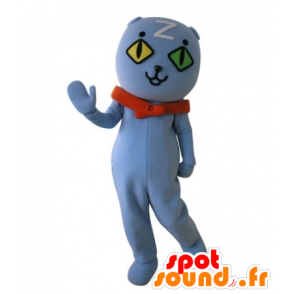 Mascotte de chat aux yeux vairons. Mascotte de nounours bleu - MASFR031733 - Mascotte d'ours