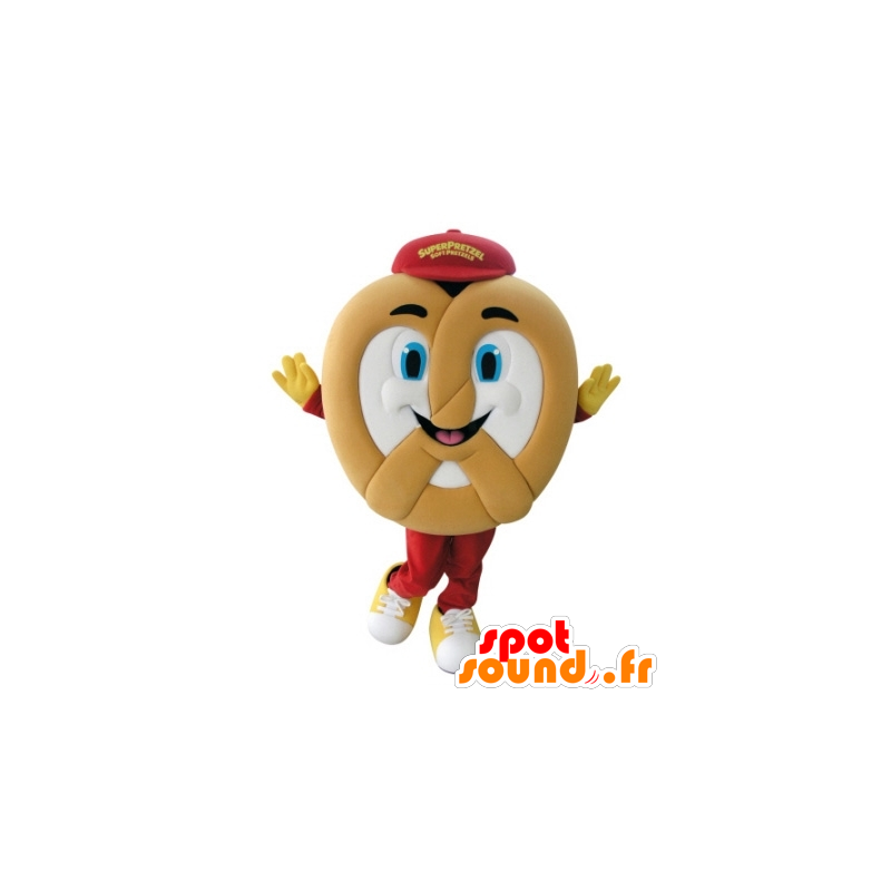 Mascotte de Bretzel géant, très souriant - MASFR031736 - Mascotte alimentaires