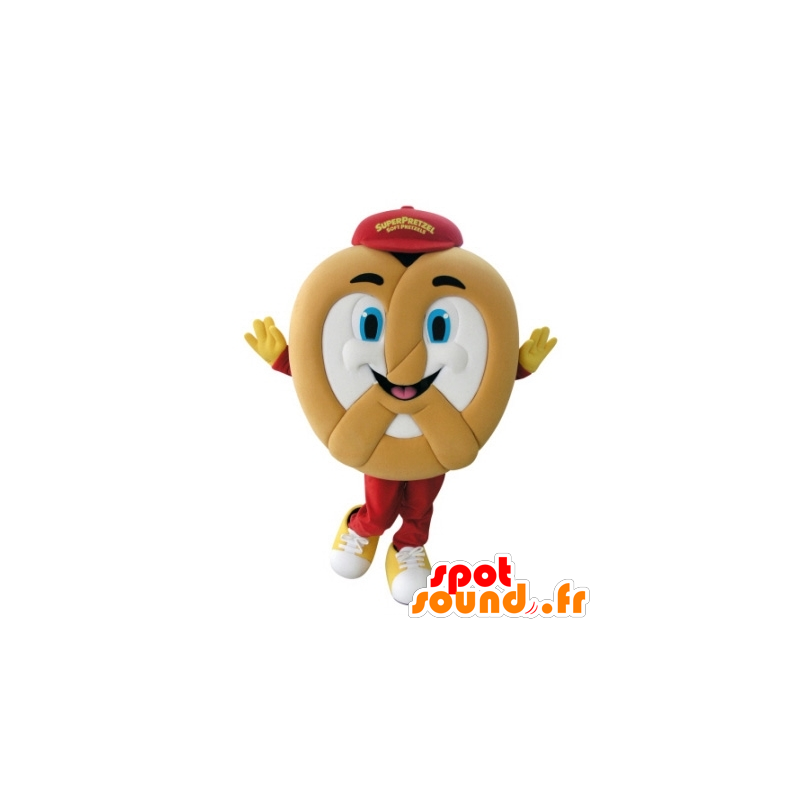 Pretzel giant mascot, cheerful - MASFR031736 - Food mascot