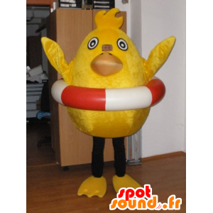 Gul kyllingemaskot med en livline - Spotsound maskot kostume