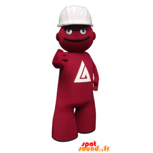 Mascot rød mann, arbeider med hodetelefoner - MASFR031740 - Man Maskoter