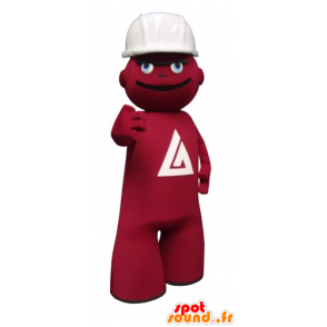 Mascot homem vermelho, trabalhador com fones de ouvido - MASFR031740 - Mascotes homem