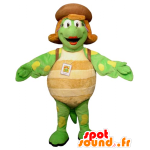 Mascot grønn skilpadde, beige og gul, og kvinnelige gigant - MASFR031745 - Turtle Maskoter