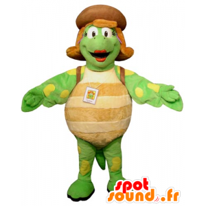 Mascot zielony żółwia beżowym i żółtego i kobiet olbrzymia - MASFR031745 - Turtle Maskotki