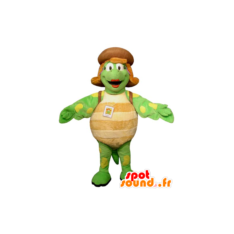 Mascot groene schildpad, beige en geel, en reuzin - MASFR031745 - Turtle Mascottes