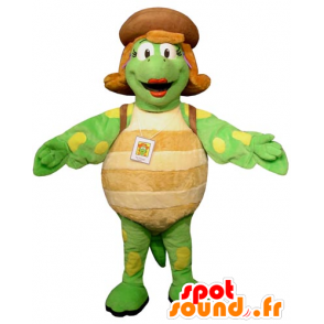 Mascot zielony żółwia beżowym i żółtego i kobiet olbrzymia - MASFR031745 - Turtle Maskotki