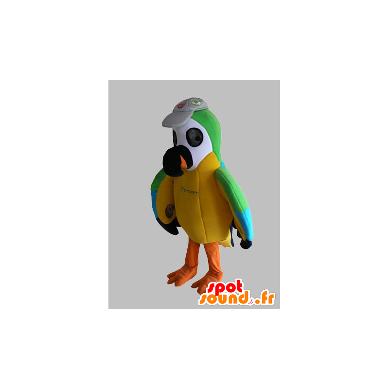 Mångfärgad papegojamaskot, grön, gul och blå - Spotsound maskot