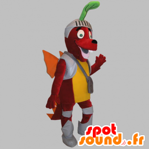 Rød hundemaskot, drage, klædt som en ridder - Spotsound maskot