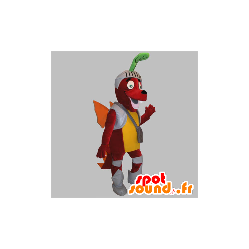 Mascotte de chien rouge, de dragon, habillé en chevalier - MASFR031751 - Mascottes Cheval
