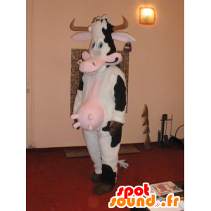 Mascotte de vache noire, blanche et rose avec les yeux bleus - MASFR031754 - Mascottes Vache