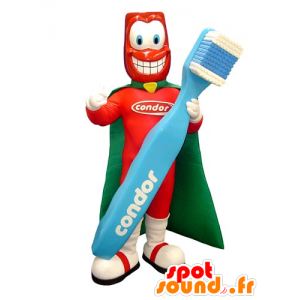 superhero μασκότ με μια γιγαντιαία οδοντόβουρτσα - MASFR031755 - superhero μασκότ