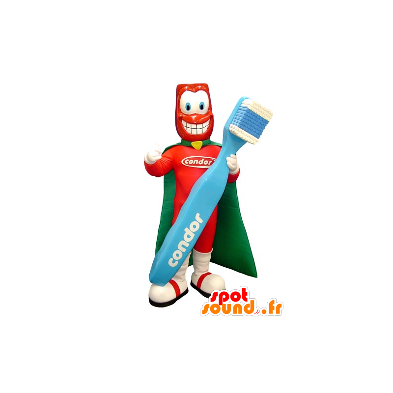 Mascote super-herói com uma escova de dentes gigante - MASFR031755 - super-herói mascote