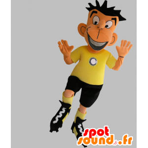 Fotball maskot i svart og gult antrekk - MASFR031760 - sport maskot