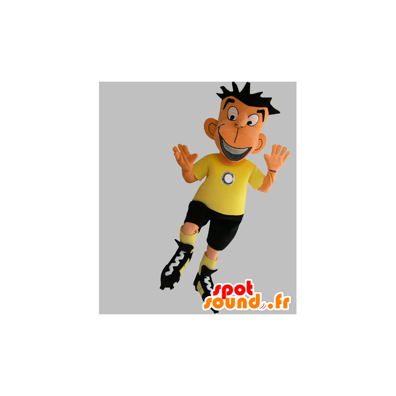 La mascota de fútbol en traje negro y amarillo - MASFR031760 - Mascota de deportes