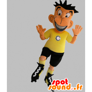 Fodboldspiller maskot i sort og gul tøj - Spotsound maskot