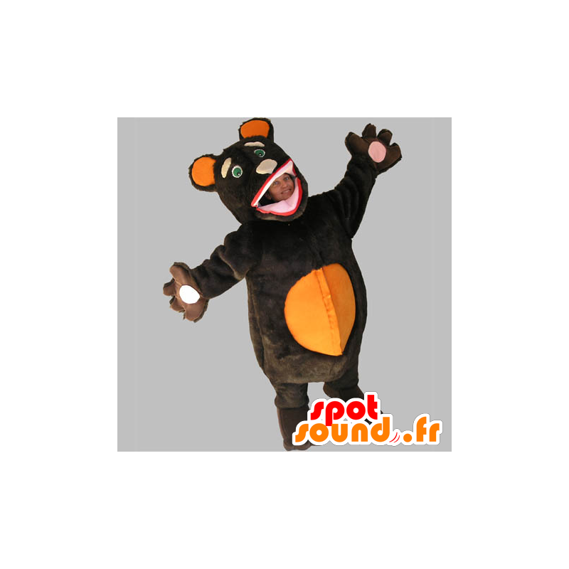 καφέ αρκούδα μασκότ και πορτοκαλί, γλυκό και παχουλή - MASFR031761 - Αρκούδα μασκότ