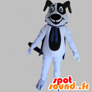 Svartvit hundmaskot med en blå kappa - Spotsound maskot