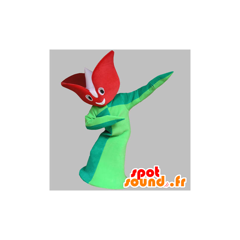 Mascotte de tulipe, de fleur rouge et verte, géante - MASFR031766 - Mascottes de plantes