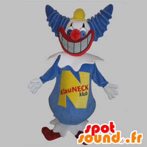 Blu e bianco pagliaccio mascotte con un grande sorriso - MASFR031767 - Circo mascotte