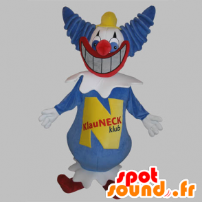 Blå og hvit klovn maskot med et stort smil - MASFR031767 - Maskoter Circus