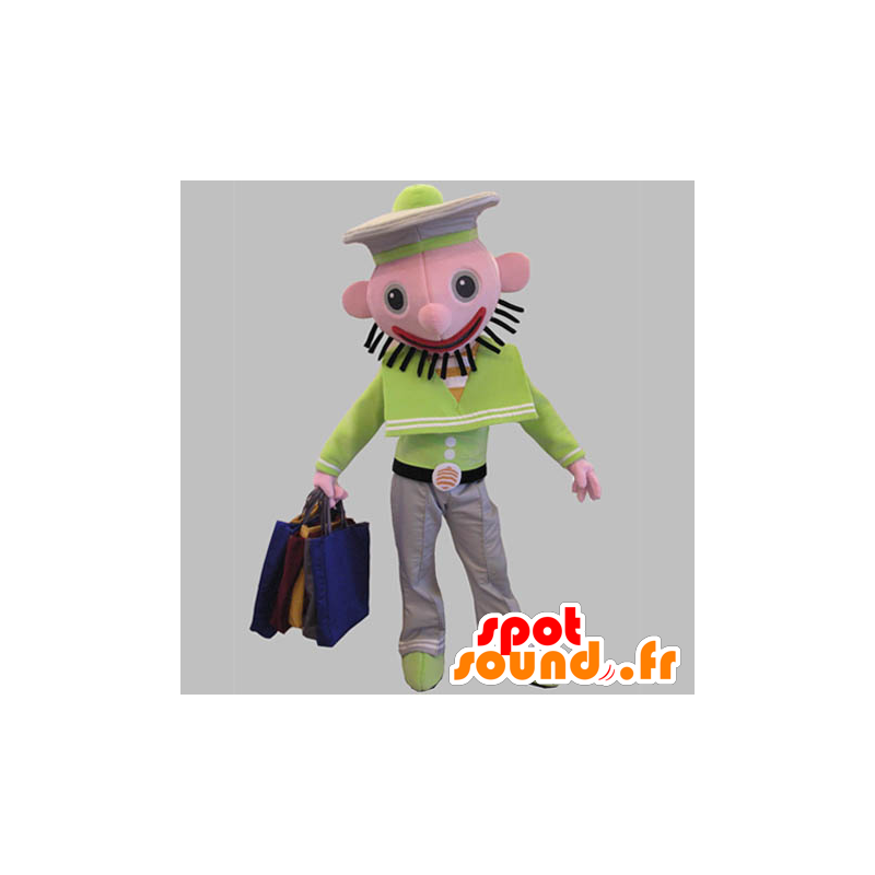 Green and white marine mascot with pink head - MASFR031770 - Human mascots