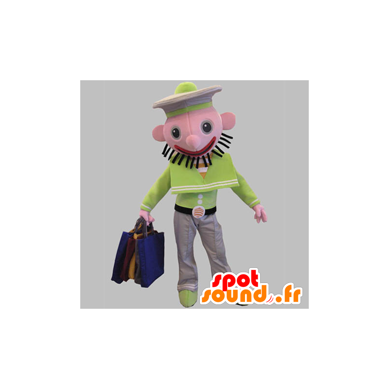 Groen en wit marine mascotte met roze kop - MASFR031770 - Human Mascottes