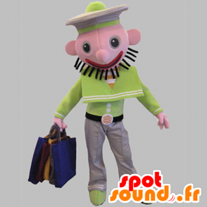 Groen en wit marine mascotte met roze kop - MASFR031770 - Human Mascottes