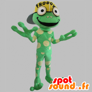 Grøn frø maskot, kæmpe, gule prikker - Spotsound maskot kostume